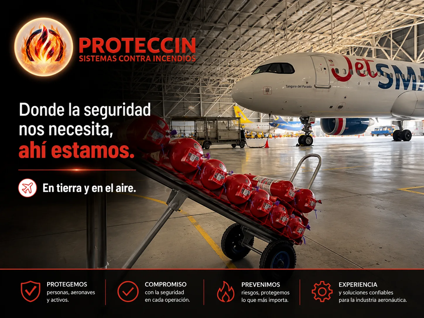 Trabajos de PROTECCIN junto a un avión en hangar